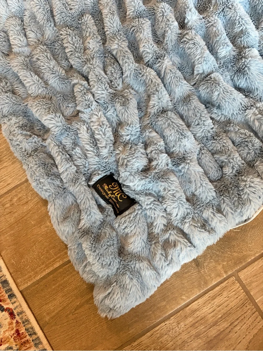 Minky Couture Luxury Designer Blanket adult size Blue Plush 40x64